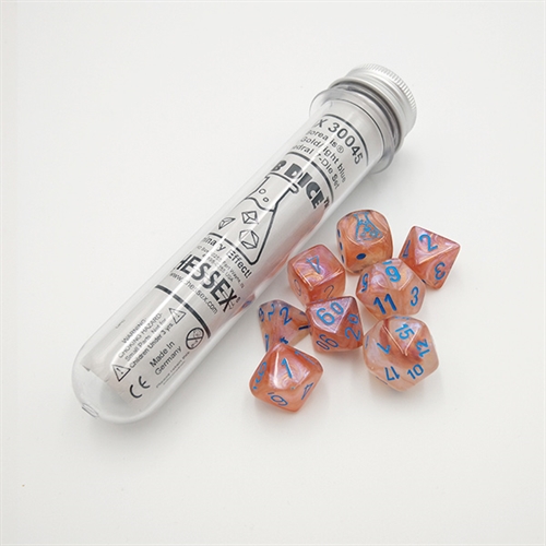 Borealis Rose Gold Light Blue Luminary Effect - Chessex Lab Dice - Polyhedral Rollespils Terning Sæt